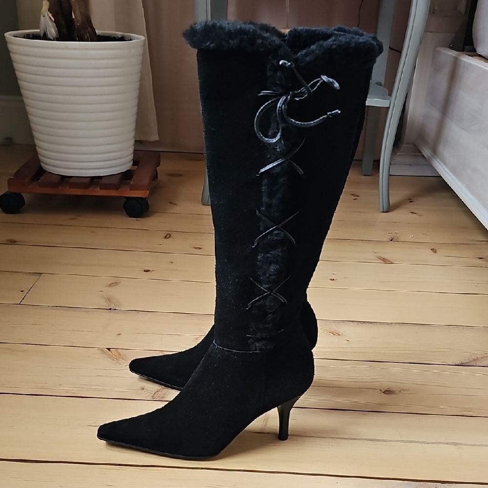 Ralph Lauren Black Suede Heeled Boots